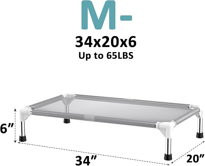 Elevated Dog Bed with Teslin Cooling Fabric - Lightweight Dog Cot for Small/Medium Dogs, Waterproof & Washable Breathable Mesh, Raised Pet Bed for Indoor Outdoor Use, Anti-Slip, Easy to Clean