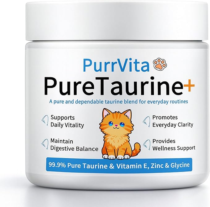 PurrVita Taurine for Cats, Taurine Powder Supplement with Vitamin E & Zinc Glycine for Feline Energy & Wellness (Unflavored)