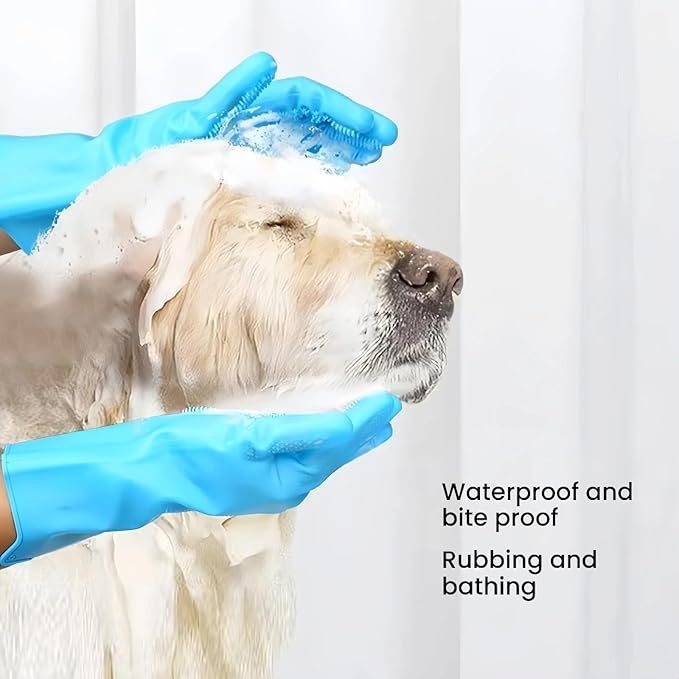 2 Pairs Pet Bathing Gloves - Universal Scratch-Resistant and Bite-Proof Massage Cleaning Silicone Gloves for Cats and Dogs, Essential Pet Grooming Tool (Green)