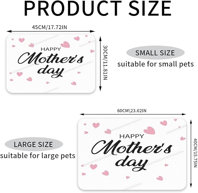 Pet Feeding Mats with Residue Collection Happy Mother's Day Floral Gift for Mom Fb Waterproof Dog Cat Bowl Mat 24x16In with Prevent Water Food Spills