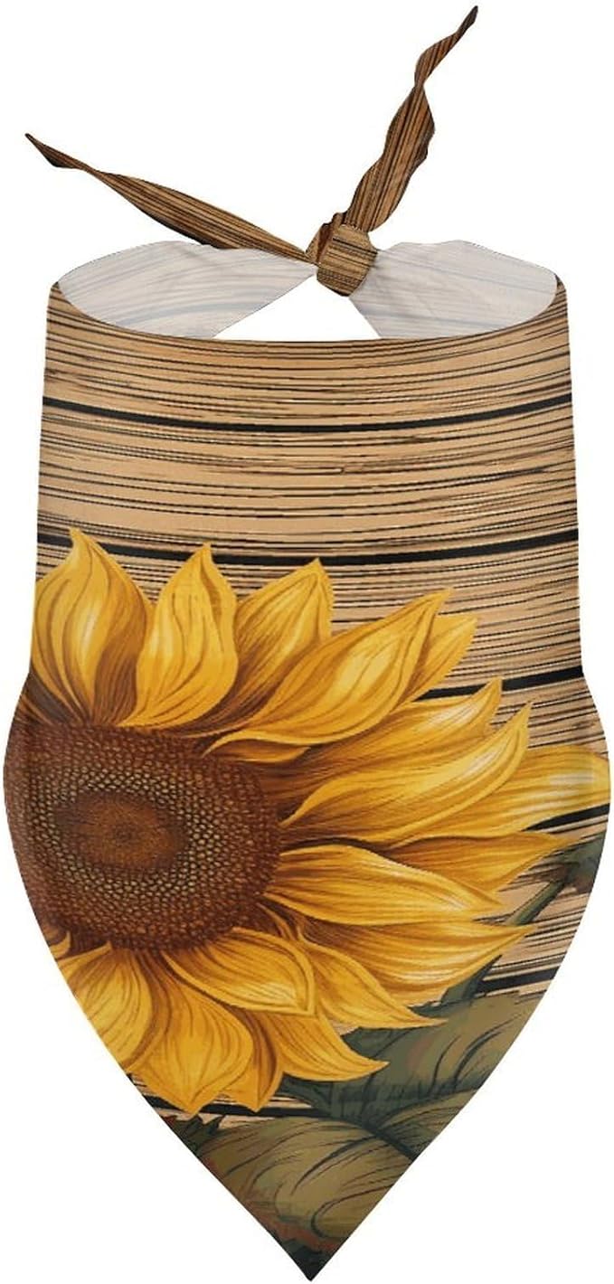 Dog Bandana Spring Pet Scarf Adjustable Triangle Paint Wooden Board Sunflower Printing Dog Bib Washable Polyester Puppy Bandana for Small Medium Large Dogs Cat Birthday Party Supplies
