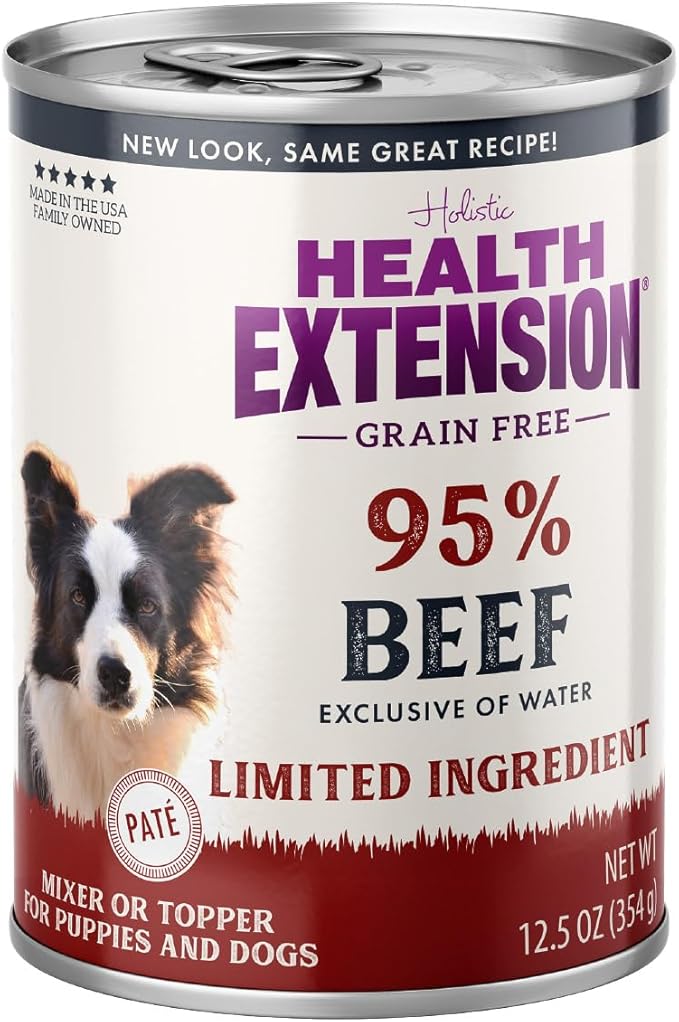 Health Extension 95% Beef Grain-Free Wet Dog Food, High Protein Recipe, Limited Ingredients, Picky Eaters, Ideal for Sensitive Stomachs 12.5 oz (Case of 12)