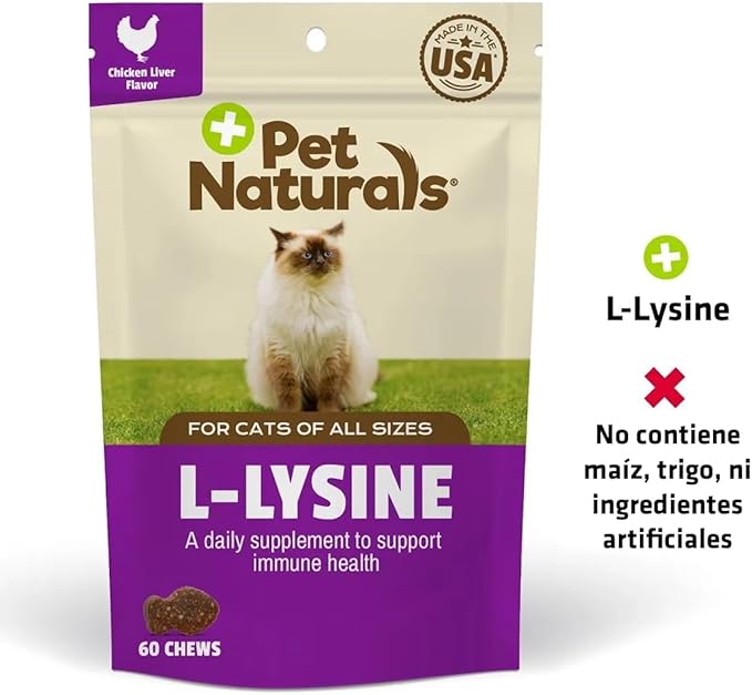 Pet Naturals Lysine for Cats,Chicken Flavor,60 Chews - Immune and Respiratory Support for Cats - No Wheat or Corn - Vet Recommended,(Pack of 2)