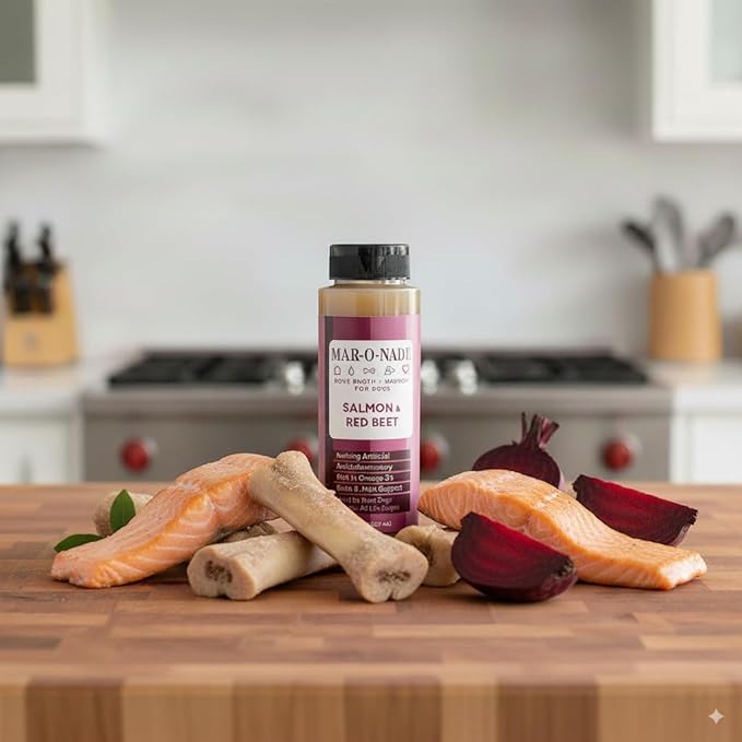 Bone Broth + Marrow Topper for Dogs - Salmon & Red Beet, 8 fl oz - Grain-Free, AAFCO-Compliant, Small-Batch Nutritional Topper