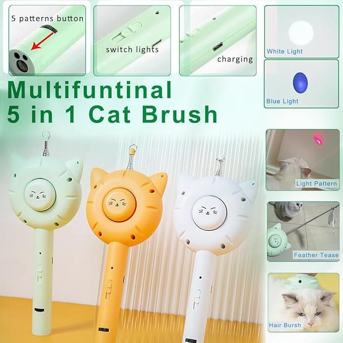 Cat Brushes For Indoor Cats 5-In-1 Function Pet Hair Cleaner Brush For Cats - Ultimate Indoor Cat Grooming Tool,Pet Brush With Release Button,Cat Brush,Cat Hair Brush With Release (white)