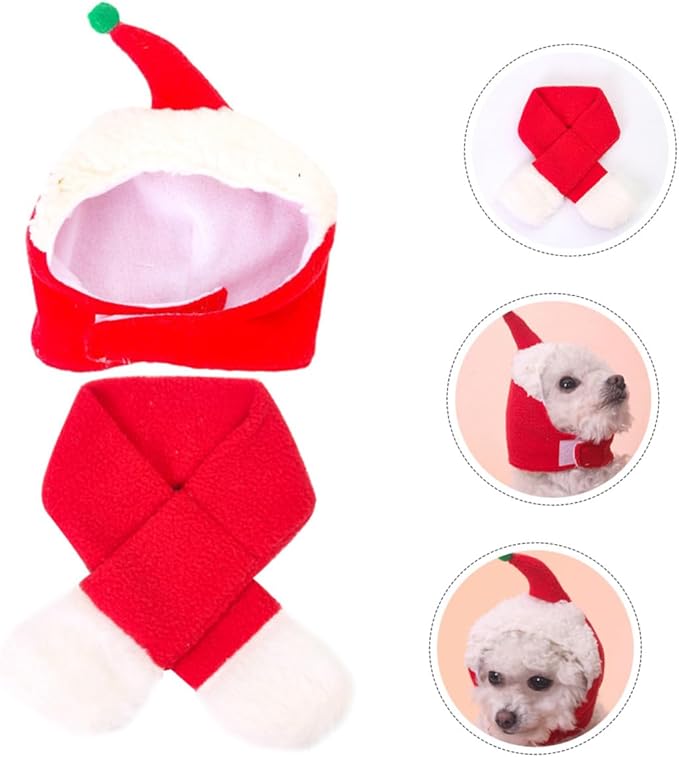 Christmas Pet Hat and Scarf Set, Decorative Dog Headdress Supplies, Warm Winter Photo Prop for Puppies and Small Dogs