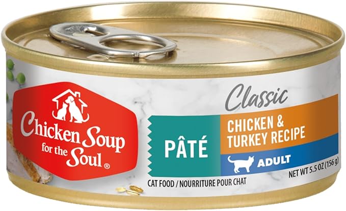 Chicken Soup for the Soul All Natural Premium Adult Wet Cat Food, Real Meat First Ingredient, No By-Products, Artificial Colors, Flavors or Preservatives, Chicken & Turkey Pate, 5.5oz (Pack of 24)