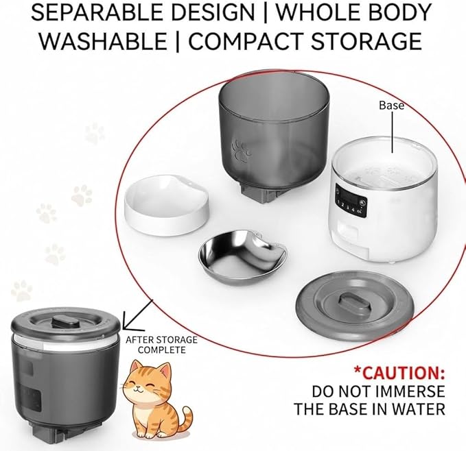 Automatic Pet Feeder 4L, Timed Cat and Dog Food Dispenser with Forced-Push Anti-Clog System, Dual Power Supply, Portion Control, Stainless Steel Bowl for Daily Feeding and Short-Term Travel