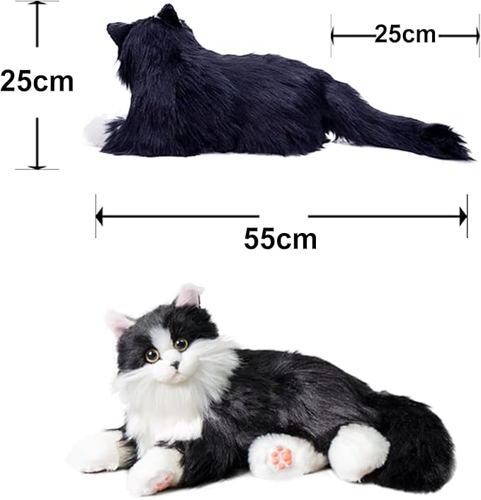 Interactive Companion Robot Cat Pets, Black Cat Stuffed Animals with Small Scarf, Emotional Support Plush with Voice Response, Realistic Heartbeat, Purring Sounds, Volume Control, Rechargeable