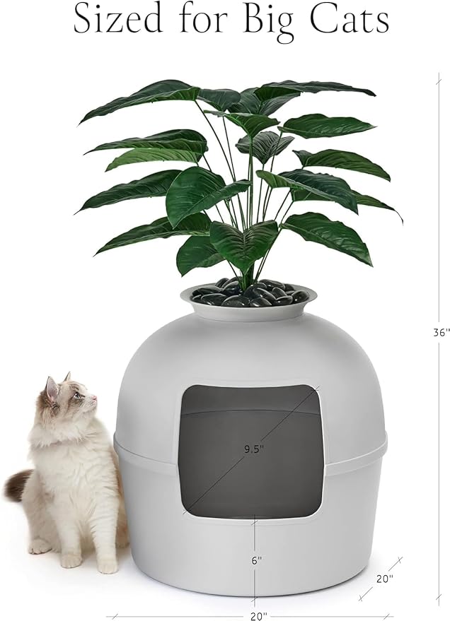 Secret Litter Box by Bundle & Bliss - Hidden Litter Box Enclosure, Patented Design with Odor Control, Includes Faux Plant, Carbon Filter and Real Stones