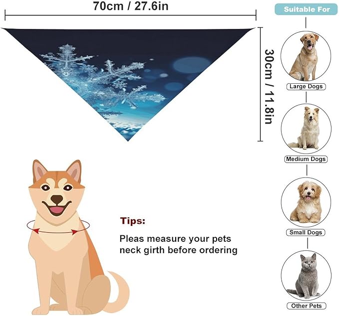 Dog Bandana Spring Pet Scarf Adjustable Triangle Blue Christmas Snowflake Printing Dog Bib Washable Polyester Puppy Bandana for Small Medium Large Dogs Cat Birthday Party Supplies