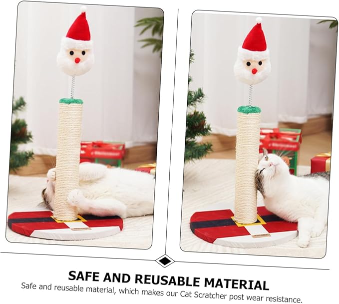 FRCOLOR Santa Claus Sisal Cat Scratching Post Kitten Climber Vertical Scratching Pole Indoor Cat Accessory and Kittens
