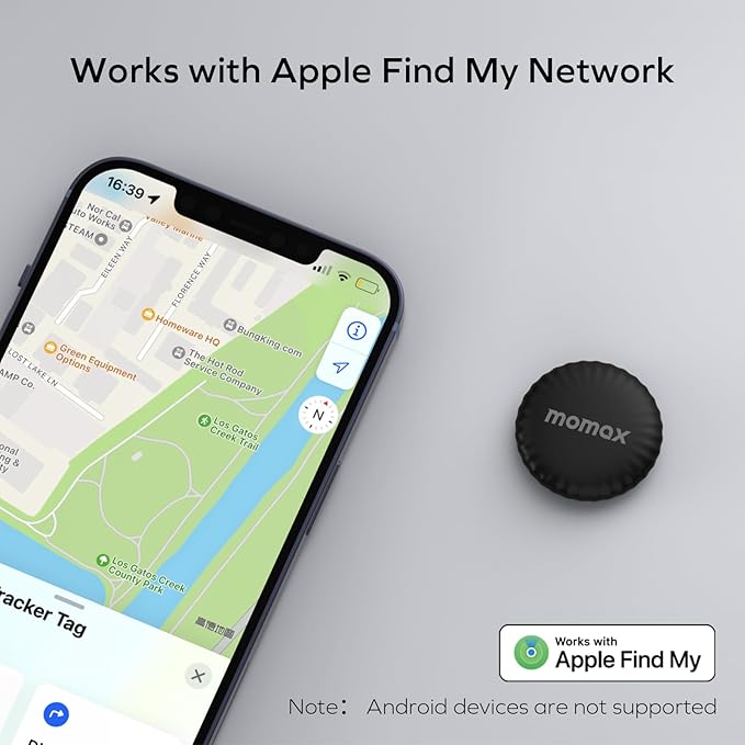 MOMAX Item Finder, Lost Key Finder Works with Apple Find My(iOS Only), Finder with APP, Sound Location, 1 Year Replaceable Battery, Key Locator for Luggage, Suitcase, Wallet