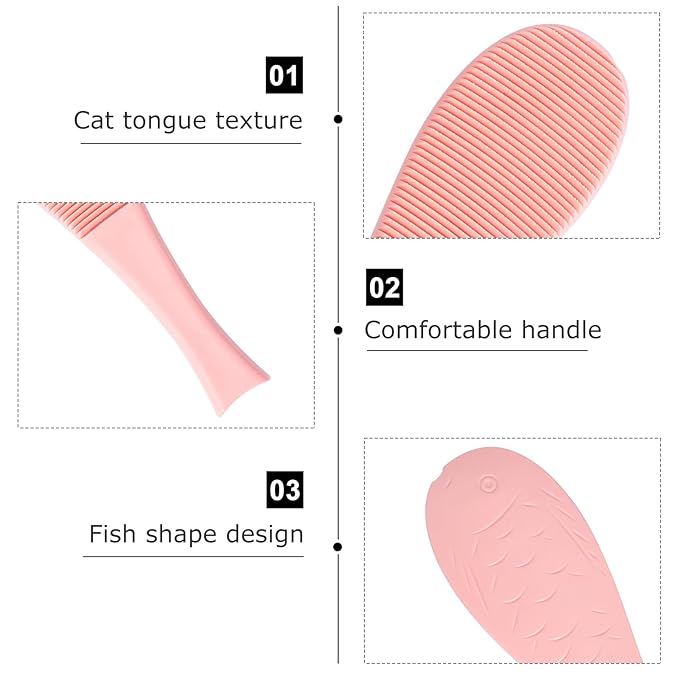 Cabilock 2pcs Cat Grooming Comb and Massage Brush Fish-shaped Soft Silicone Cat Hair Remover Deshedding Tool for Pet Fur Care Suitable for Blue and Pink