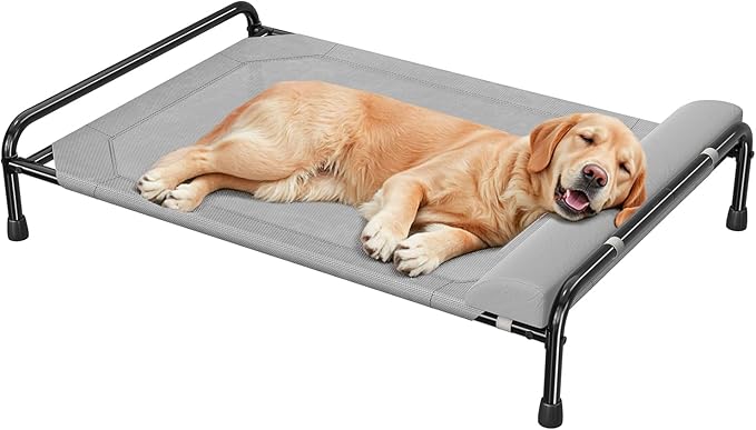 Simple Trending Elevated Dog Bed for Large Dogs, Cooling Raised Pet Cot with Bolster, Breathable Outdoor Couch Bed, 44.5" x 31", Grey