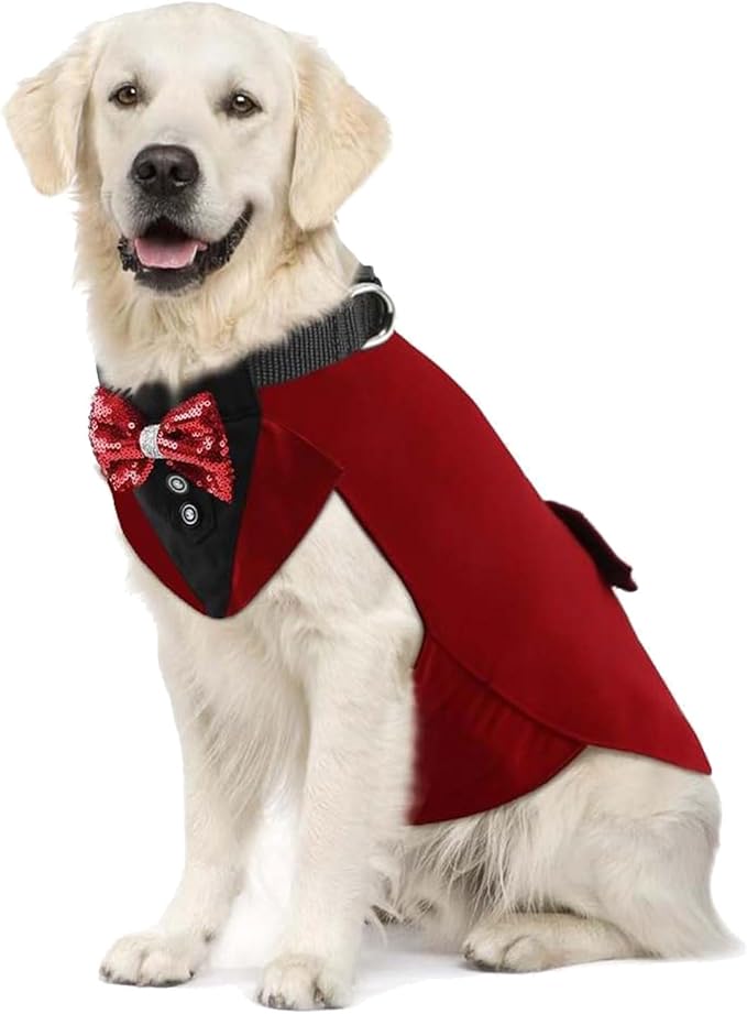 Dog Wedding Suit with Butterfly Tie Pet Tuxedo Costume Outfit Clothes Supply for Christmas Halloween Make Up Durability Suit