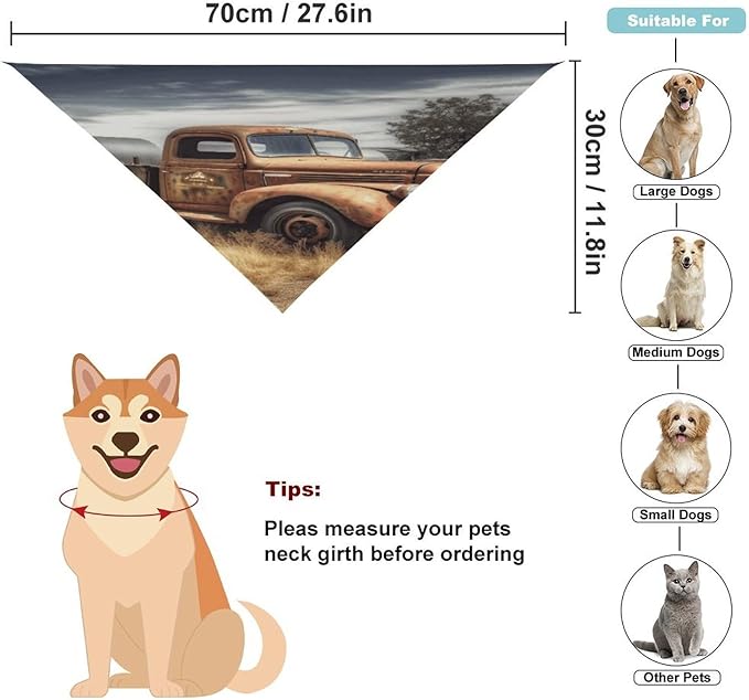 Dog Bandana Spring Pet Scarf Adjustable Triangle Old Truck Car Printing Dog Bib Washable Polyester Puppy Bandana for Small Medium Large Dogs Cat Birthday Party Supplies