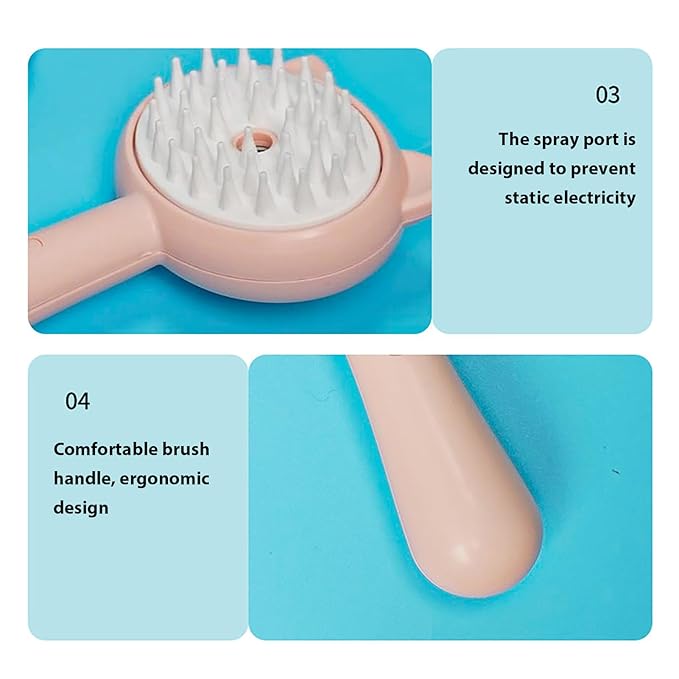 Pet Grooming Brush, Spray Massage Comb for Pets and Cats, Electric USB Brush for Cat Shedding, One Touch Electric Spray Anti-Flying Hair Bath & Shower Cleaning (B)