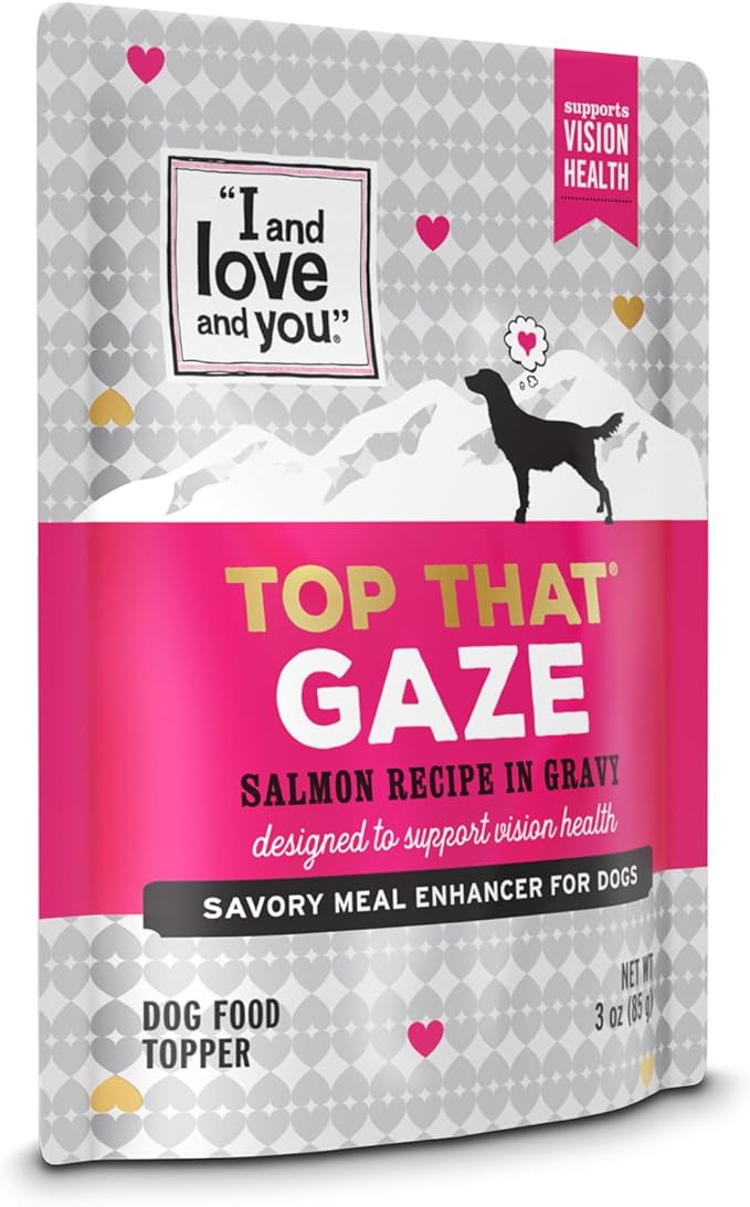 I and Love and You Wet Dog Food Toppers - Top That Gaze Salmon Recipe in Gravy, Filler Free, Meal Enhancer Topper, 3oz 12pk