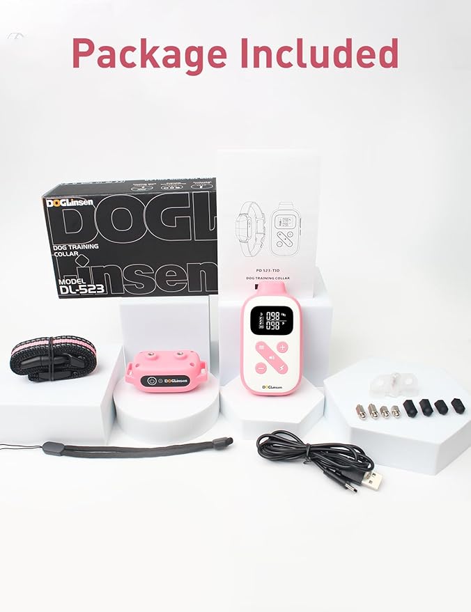 2-in-1 Bark and Shock Collar for Dogs, Smart Anti Barking Dog Training Collar with 5 Adjustable Sensitivity, Automatic Bark Collar with Remote, Vibration, Beep, Shock and Automatic (Pink)