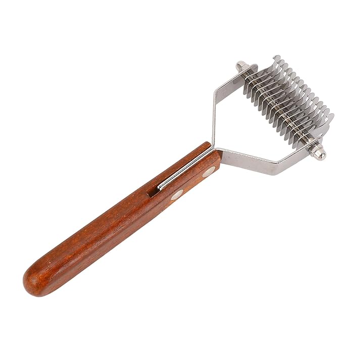 Focket Cat Grooming Brush, Stainless Steel Double Sided Pet Grooming Rake Ergonomic Anti Slip Wood Handle Pet Hair Removal Tool for Cats and Dogs (Small Size (21x17cm / 8.3x6.7in))