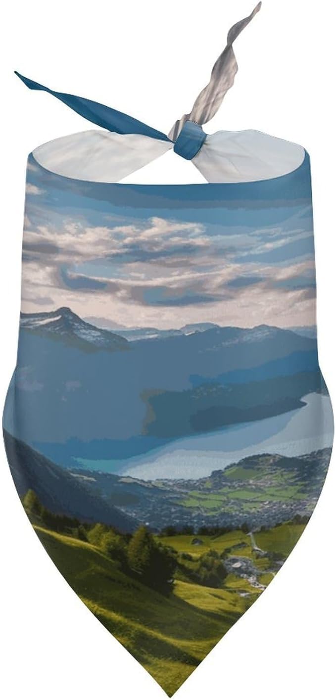 Dog Bandana Spring Pet Scarf Adjustable Triangle Switzerland Alps Printing Dog Bib Washable Polyester Puppy Bandana for Small Medium Large Dogs Cat Birthday Party Supplies
