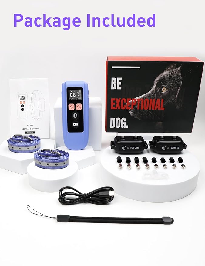 Dog Shock Collar 2 Dogs (10-120lbs) - 3300Ft Dog Training Collar with Beep, Vibration & Shock, IPX7 Waterproof Rechargeable Dog Shock Collars for Small Medium Large Dogs, Security Lock, Purple