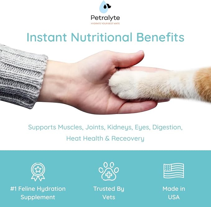 Petralyte Cat Hydration Electrolyte and Cat Joint Supplement | Hydration Support for Cats w/Glucosamine, Chondroitin, L-Glutamine, Taurine, Lysine & Prebiotics | for Chicken Lovers | 32 Packets