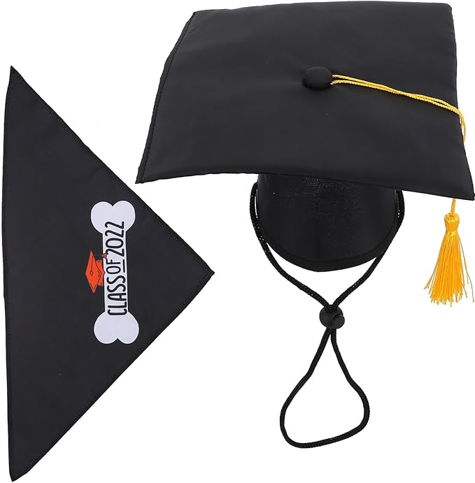 Pet Graduation Cap and Decorative Dog Bib Set, Triangle Saliva Towel Bandana for Puppy, 2pcs Party Supplies for Dog Graduation Celebration