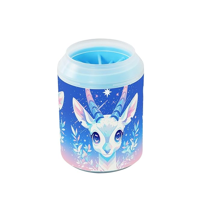 Deer with Starry Background Art Portable Pet Paw Cleaner Cup Soft Silicone Bristles Pets Grooming Supplies for Small Medium Large Breed Dogs, Cats