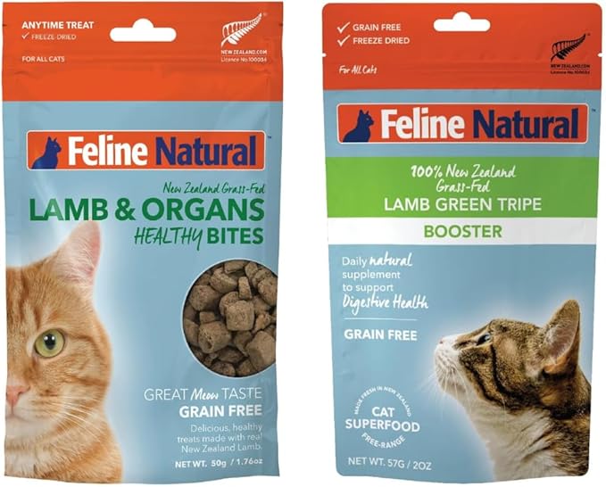 Feline Natural Freeze-Dried Cat Food & Treats, Lamb Tripe 2 oz & Lamb Bites 1.76 oz