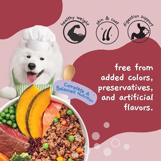 MOOCHIE Home Cooked Superfood Wet Dog Food - Fit & Firm - Beef, Salmon & Riceberry - No Artificial Flavors or Preservative - 6 x 9 oz Pouch