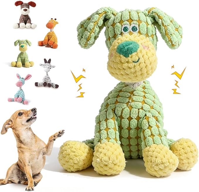 Durable Dog Stuffed Toys for Aggressive Chewers, 2026 New Indestructible Dog Toy, Interactive Squeaky Chew Teething Toys, Squeaky Plush Dog Toys (Green)
