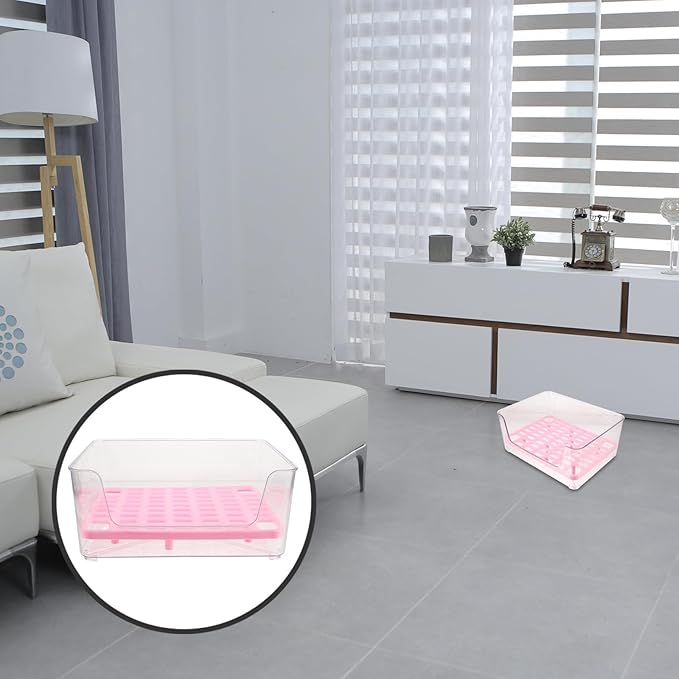 Beaupretty Acrylic High-Sided Cat Litter Box with Splash Guard Medium Pink Kitten Litter Pan Potty for Indoor Cats Portable Pet Toilet for Supply and Housebreaking