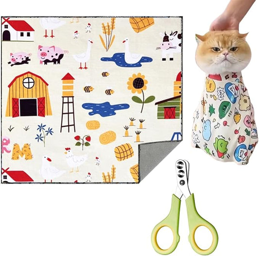 Cat Wrap for Clipping Nails,The Calm and Cozy Cat Cloth Wrap for Grooming,Cat Grooming Wrap Blanket (D,70 * 70CM [for Under 16.5lb])