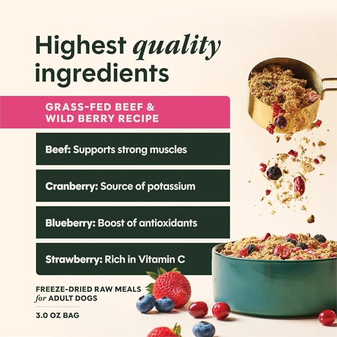 Instinct FreshDried Meal Blends, Freeze Dried Dog Food, Grain Free - Beef & Wild Berries Blend, 3 oz. Bag