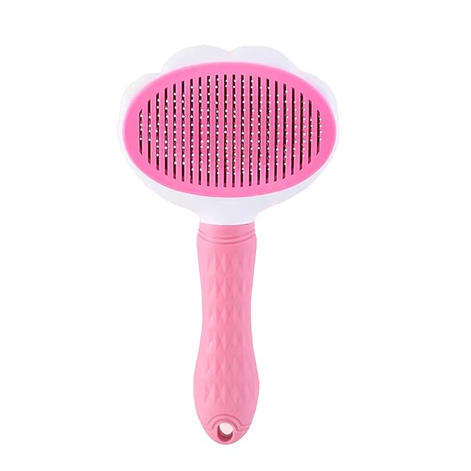 Cat Brush for Shedding, Self Cleaning Slicker Brush for Long Haired Cats, Deshedding Grooming Tool for Indoor Cats with Easy Release Button System (Pink)
