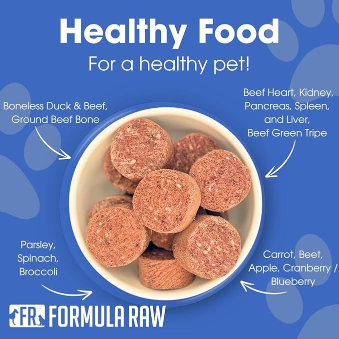 Freeze-Dried Raw Dog Food – Duck and Beef – High Protein, Grain-Free, No Fillers or Additives, Meal Mixer or Topper, Supports Healthy Digestion, Joints, and Coat – 14 oz