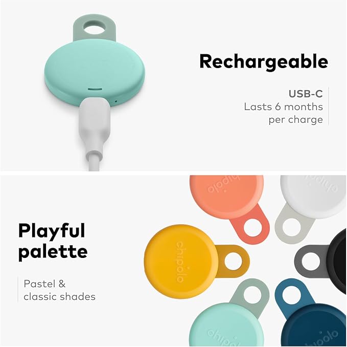 Chipolo LOOP - Rechargeable Bluetooth Tracking tag, Item Locator for Keys & Bags, Compatible with Apple Find My or Find Hub on Android - 4 Pack (Charcoal)