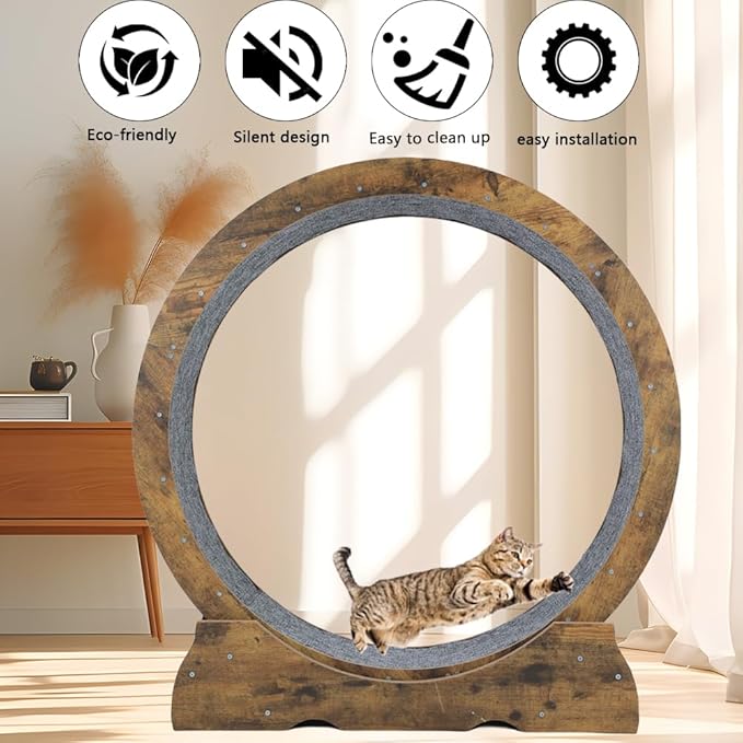 Cat Exercise Wheel for Indoor Cats - Large Running Wheel for Small Animals With Locking Mechanism (35.4"(90cm), Rusty Brown)