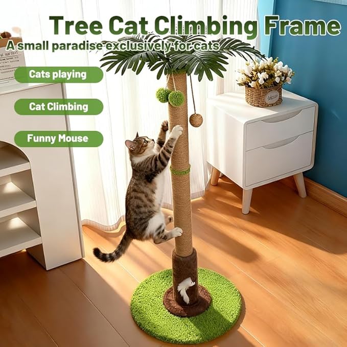 RPZ Palm Tree Cat Scratching Post for Indoor Cats, Tall Sisal Cat Scratcher Tree with Sturdy Base, Cute Cat Scratch Post for Kittens & Adult Cats
