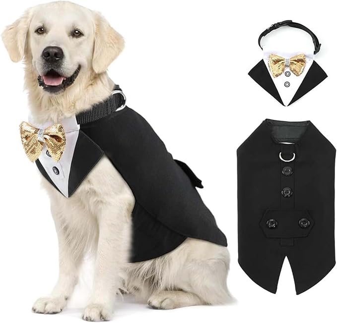 Dog Wedding Suit with Butterfly Tie Pet Tuxedo Costume Outfit Clothes Supply for Christmas Halloween Make Up Durability Suit