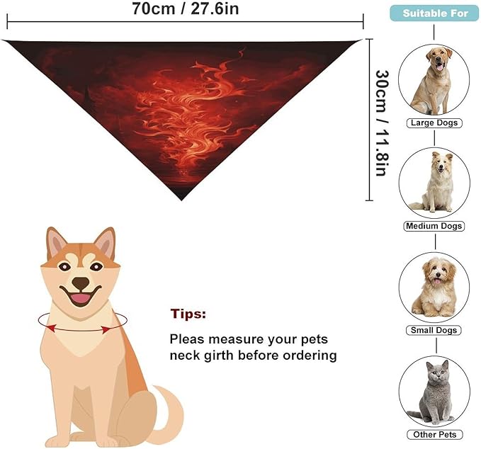 Dog Bandana Spring Pet Scarf Adjustable Triangle Red Flame Printing Dog Bib Washable Polyester Puppy Bandana for Small Medium Large Dogs Cat Birthday Party Supplies