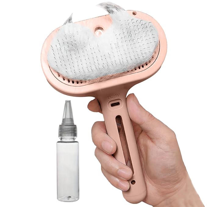 Pet Steam Brush - Ergonomic Deshedding Comb, Large Capacity Misting Hair Removal Steamer | Cat and Dog Grooming Tool with Self-Cleaning Feature, Massage Brush for Home, Shower, and Travel Use