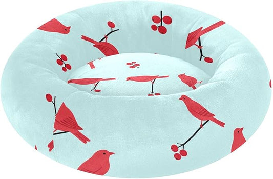 Pet Dog Bed Anxiety Relief fluffier Puppy Beds for Medium Size Pets Supplies Red Bird Stripes