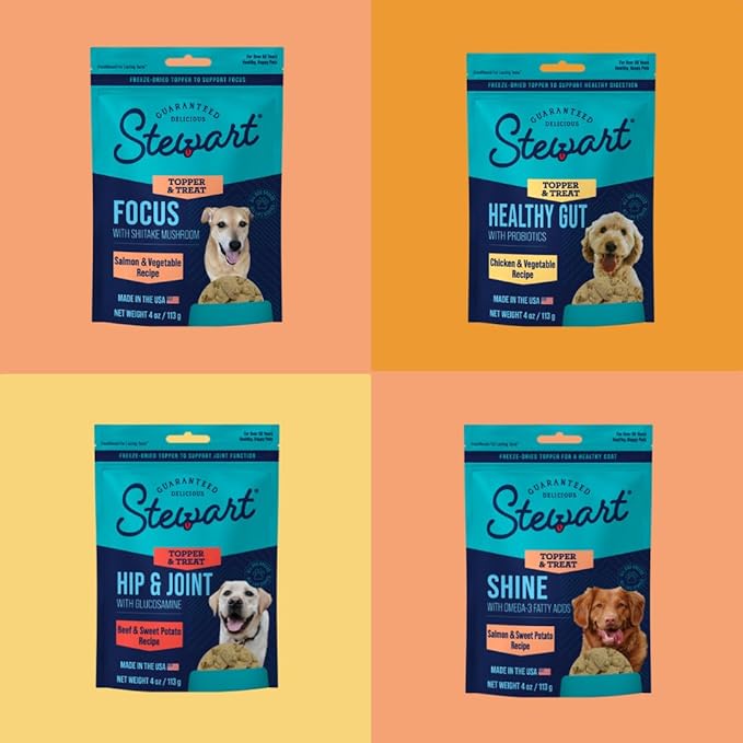 Stewart Freeze Dried Dog Food Topper, Healthy Gut, Chicken and Vegetable Recipe, 4 Ounce Pouch, with Live Cultures for Enhanced Digestion