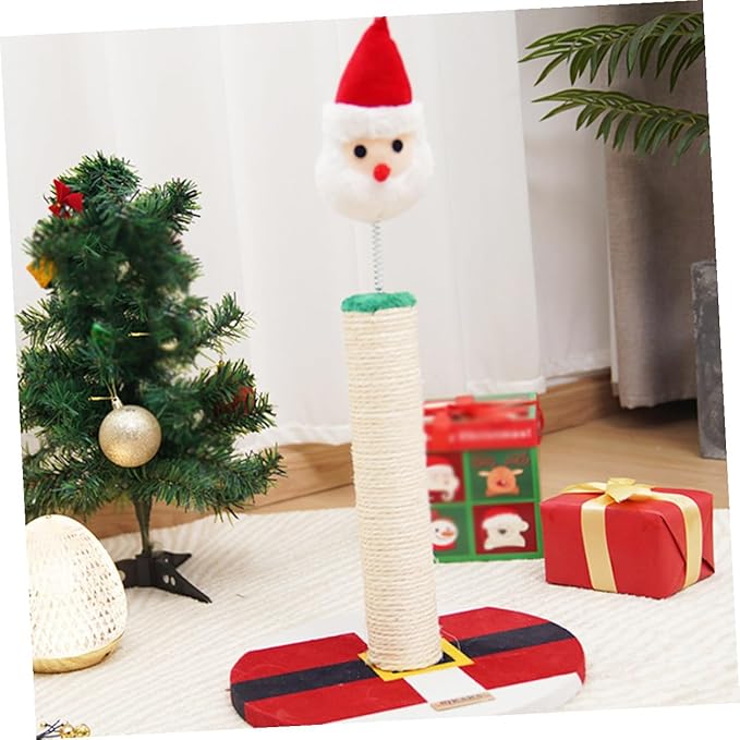 DOITOOL Christmas Cat Scratching Post with Sisal Rope, Vertical Kitten Scratcher for Indoor Cats, Pet Climbing Pole and Play for Daily Use