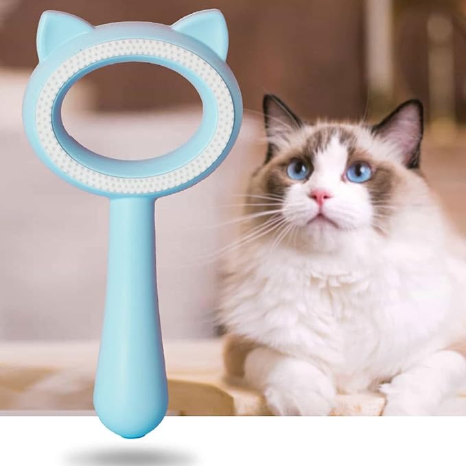 Cat Grooming Brush Double Sided Deshedding Massage Pet Hair Removal Comb for Cats Dogs Multipurpose Self Cleaning Comfortable Handle Round Tips Easy Cleaning ABS Material 17x9cm (Blue)