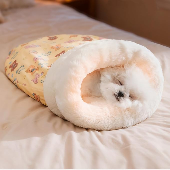 Cat Sleeping Bag for Indoor Cats, Cozy Pet Nest for Cats, Fluffy Cat Bed Cave for Small Dog Cat, Self Warming Winter Pet Sleeping Bags for All Seasons Indoors (Yellow)