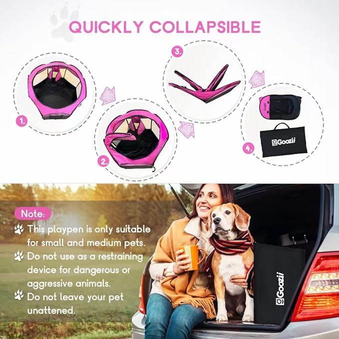 Portable Dog Playpen for Small Dogs Indoor Outdoor, Foldable Pet Puppy Playpens Kennel Tent with Top Cover Door for House Cat Kitty for Dog Lover as (Medium Size, Pink)